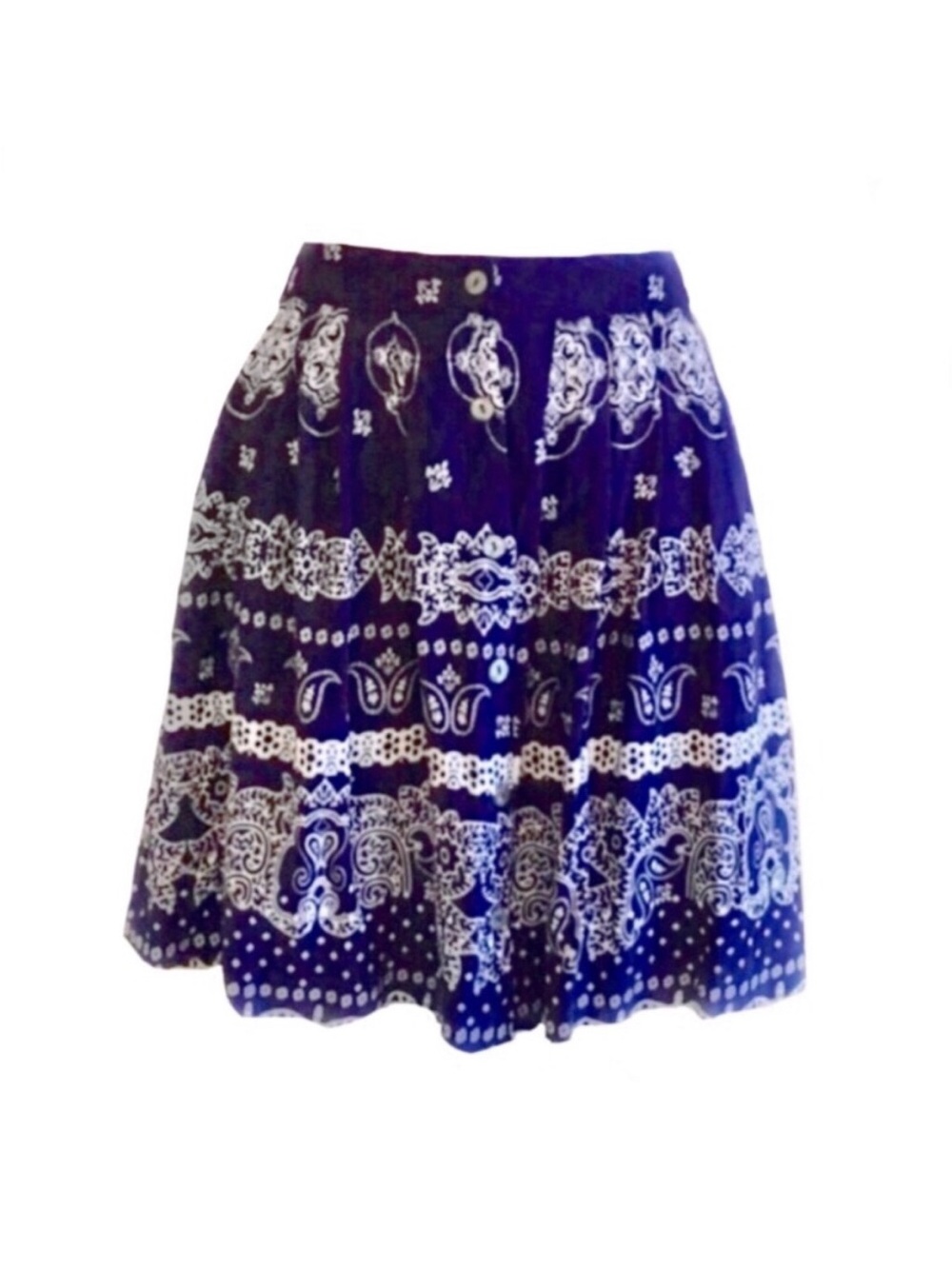 💋Xhilaration Navy Blue Boho White Paisley Print Button Front Skirt